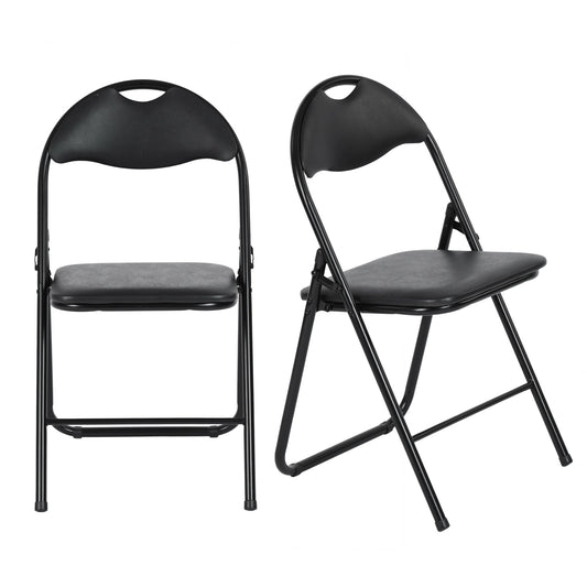 Lot de 2 Chaises Pliantes Noires en Coussin de siège en PU et pieds en métal Style Classique