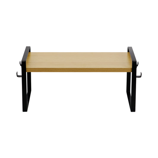 Étagère de rangement à un seul niveau avec 4 crochets en fer, étagère compacte et durable, 50 x 20 x 18 cm - Couleur bois