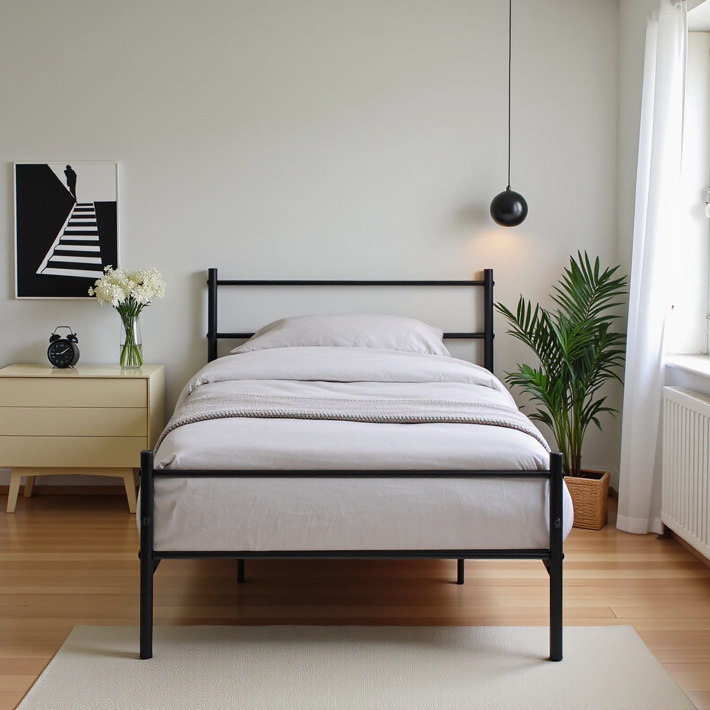 Lit simple en métal 90x190cm - Noir