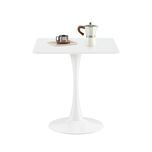 Table de salle à manger moderne 70 x 70 cm, petite table carrée avec pieds en métal, pour salon, salle à manger, balcon, blanc
