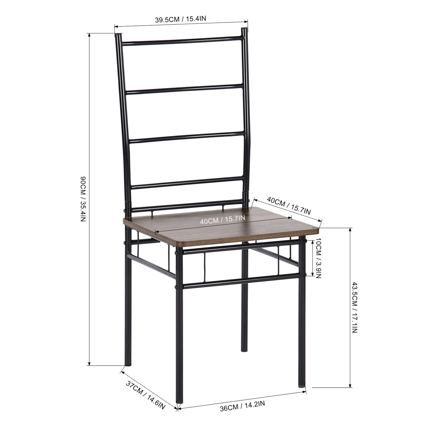 Lot de 4 Chaises de salle à manger, cadre en fer et modèle MDF – Design grain de bois marron – Style industriel