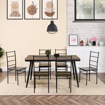Lot de 4 Chaises de salle à manger, cadre en fer et modèle MDF – Design grain de bois marron – Style industriel
