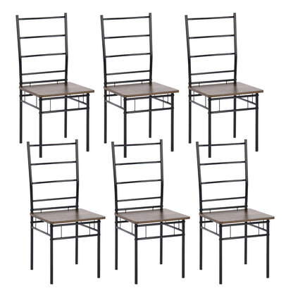 Lot de  6 Chaises de salle à manger, cadre en fer et modèle MDF – Design grain de bois marron – Style industriel