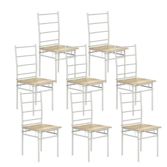 Ensemble de 8 chaises de salle à manger à dossier haut en hêtre clair et pieds en fer blanc de style industriel