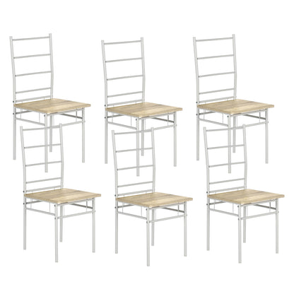 Ensemble de 6 chaises de salle à manger à dossier haut en hêtre clair et pieds en fer blanc de style industriel
