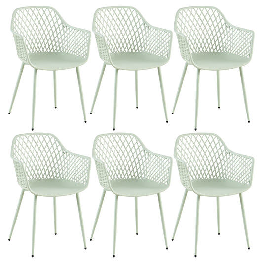 Lot de 6 chaises de jardin, avec accoudoirs, pieds en métal, pour extérieur, terrasse, balcon, jardin, charge maximale : 120 kg