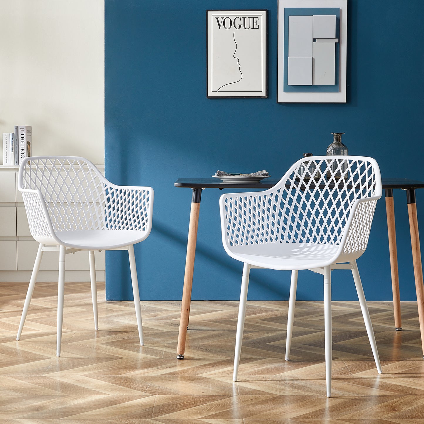Lot de 2 Fauteuil Chaises Blanc Plastique Scandinave Chaise de Salle à manger