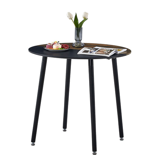 Table à Manger Ronde en Bois de Style Nordique Moderne Scandinave - 80 x 80 x 74 cm - Marron et Noir