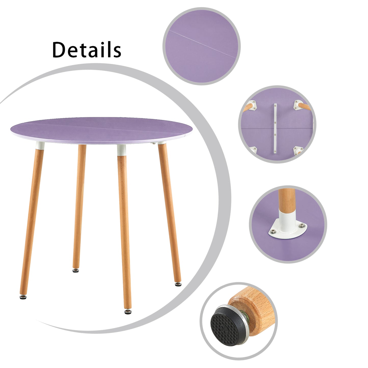 Table à manger, Table de cuisine ronde, Violet, style industriel