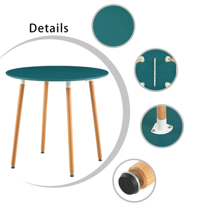Table à manger, Table de cuisine ronde, Bleu lac, style industriel