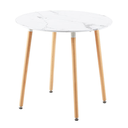 Table à Manger Ronde en Bois de Style Scandinave Nordique - 80 x 80 x 74 cm - Effet Marbré