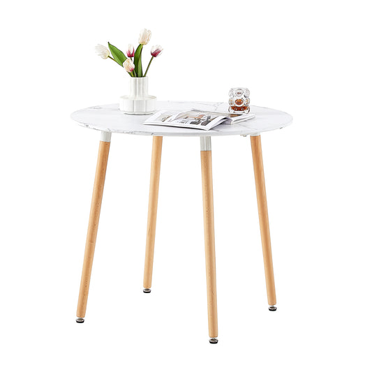 Table à Manger Ronde en Bois de Style Scandinave Nordique - 80 x 80 x 74 cm - Effet Marbré