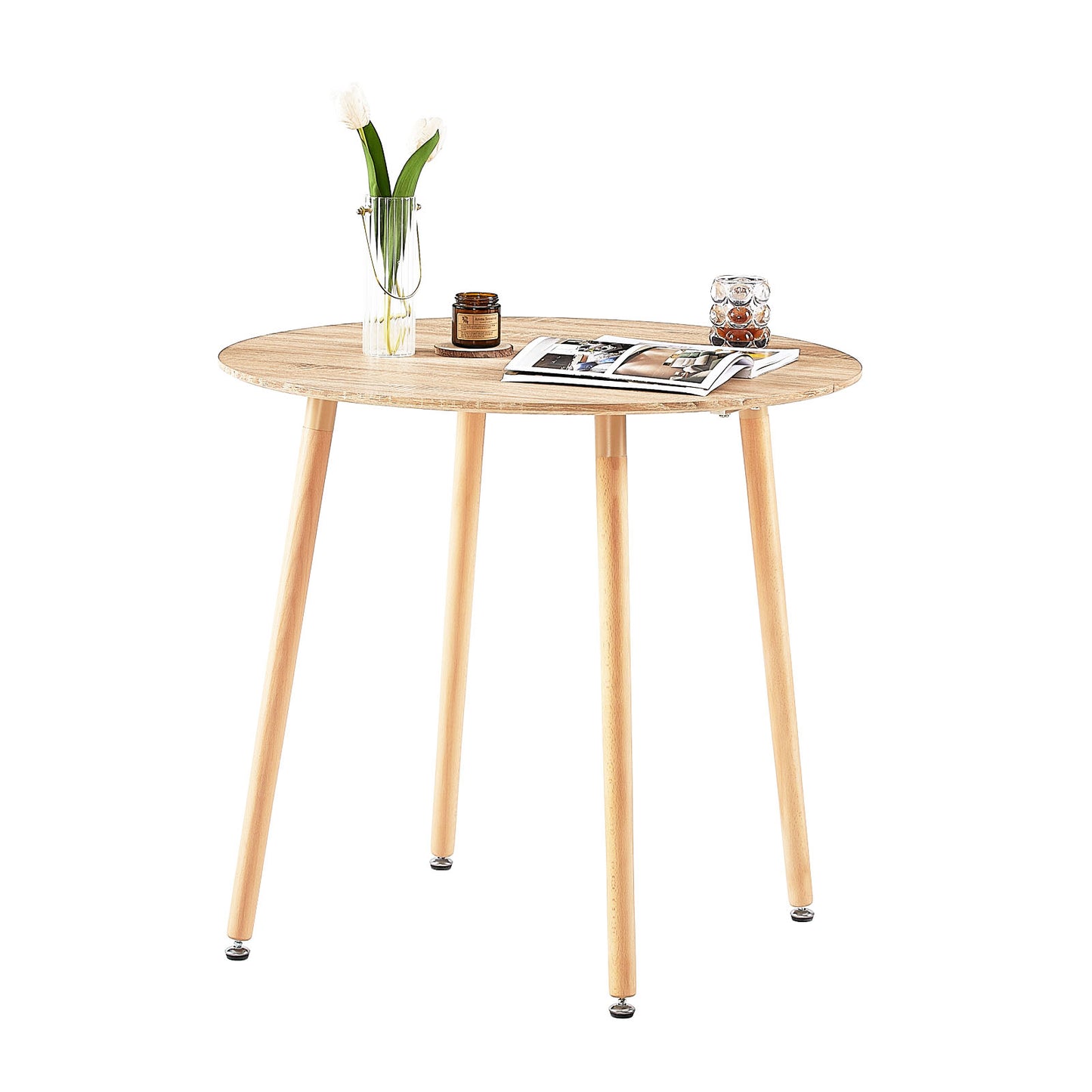 Table à Manger Ronde en Bois de Style Scandinave Nordique - 80 x 80 x 74 cm - Couleur Chêne