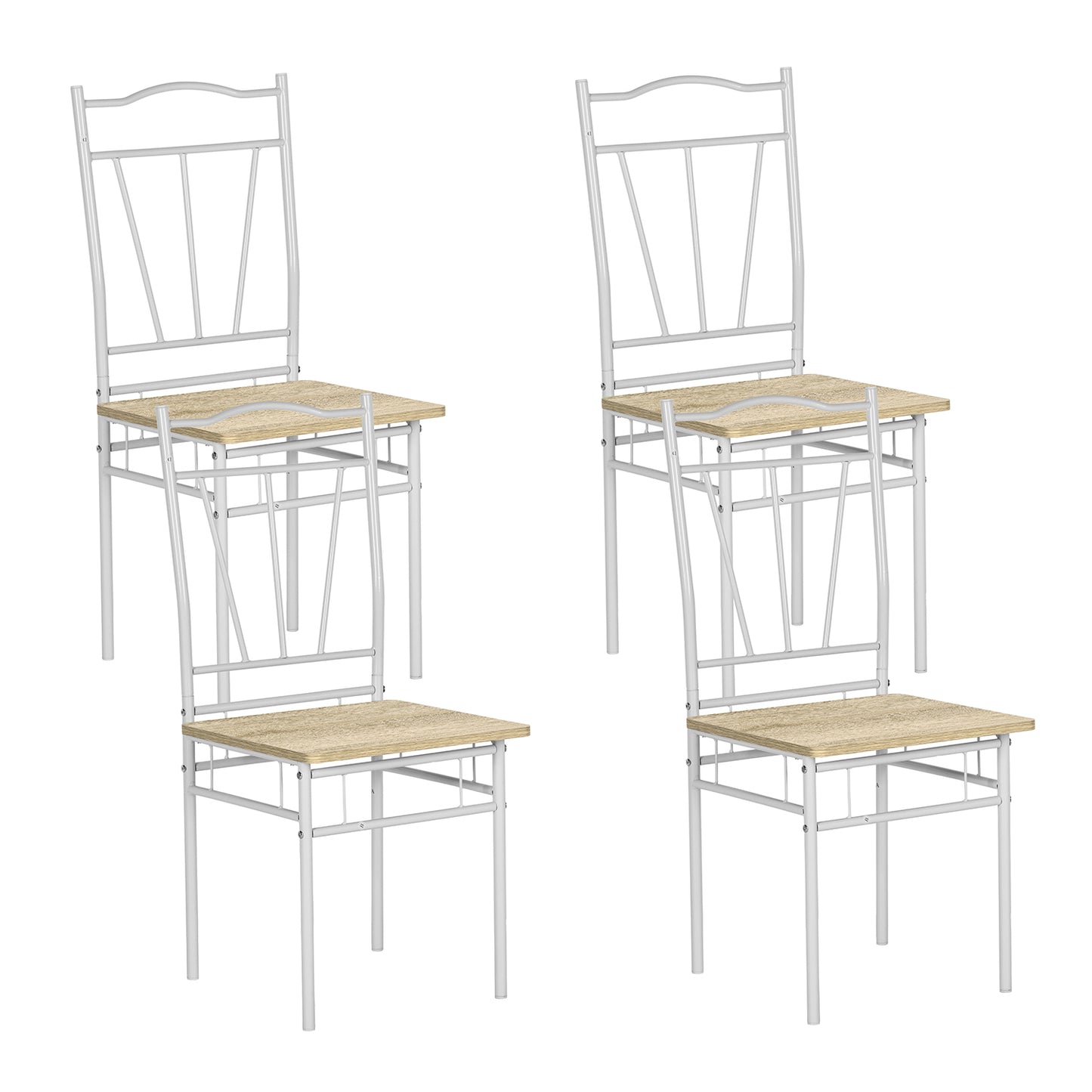 Ensemble de 4 chaises de salle à manger à dossier haut en hêtre et pieds en fer blanc de style industriel