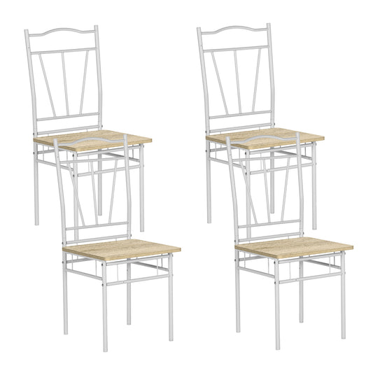 Ensemble de 4 chaises de salle à manger à dossier haut en hêtre et pieds en fer blanc de style industriel