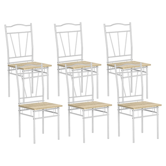 Ensemble de 6 chaises de salle à manger à dossier haut en hêtre et pieds en fer blanc de style industriel