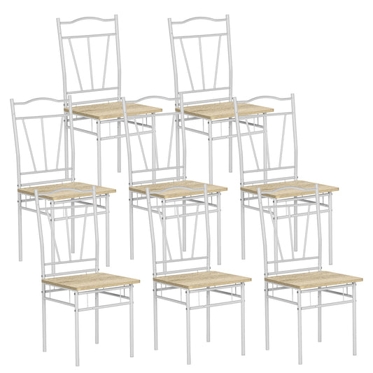 Ensemble de 8 chaises de salle à manger à dossier haut en hêtre et pieds en fer blanc de style industriel