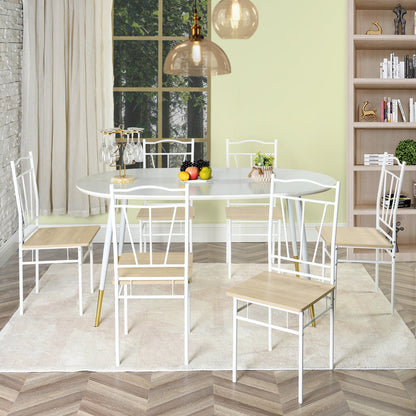 Ensemble de 6 chaises de salle à manger à dossier haut en hêtre et pieds en fer blanc de style industriel