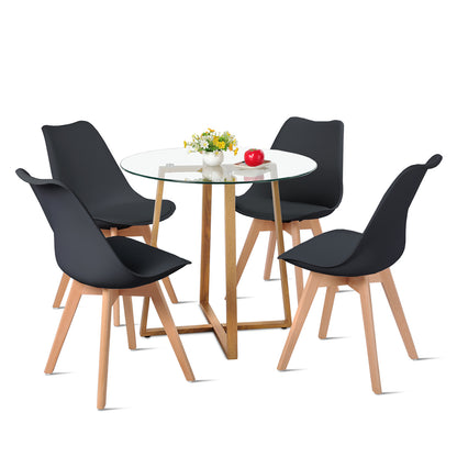 Ensemble table and chaises Scandinave - Table Ronde Transparente Φ80*75cm et 4 Chaises Noires Élégantes 46x43x83cm
