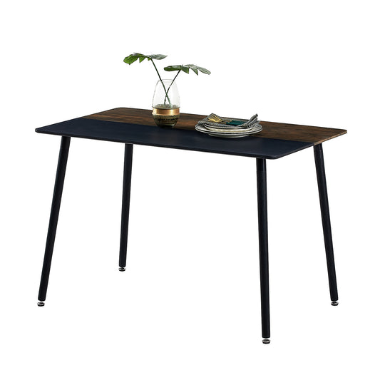 Table à Manger pour 4 à 6 Personnes au Style Moderne - Plateau en Placage Mat avec Pieds en Bois et Coutures Noires et Marron - 110 x 70 x 73 cm