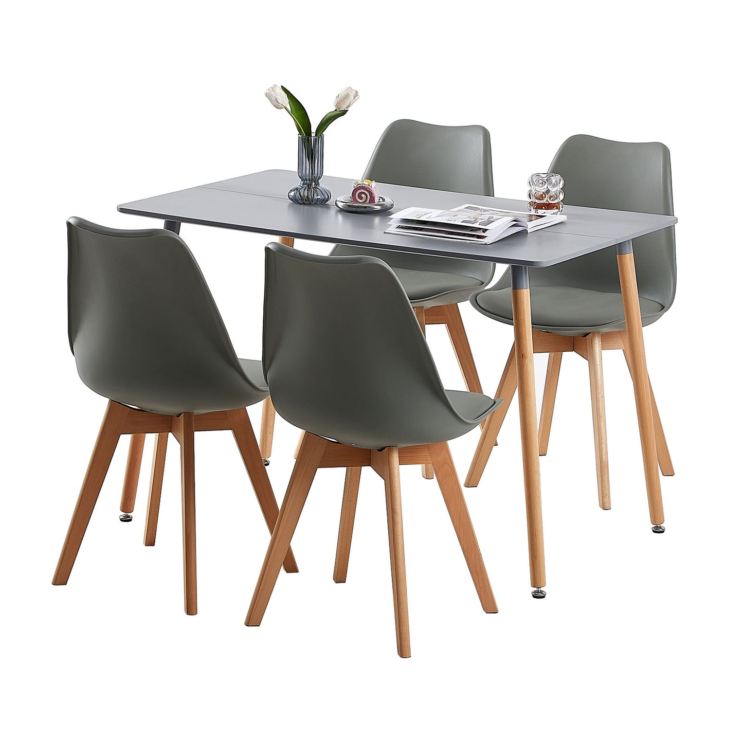 Table à Manger pour 4 à 6 Personnes au Style Moderne - Couleur Gris avec Pieds en Bois - 110 x 70 x 73 cm