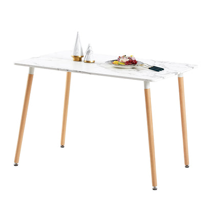 Table à Manger pour 4 à 6 Personnes au Style Moderne - Plateau en Placage de Marbre Mat avec Pieds en Bois - 110 x 70 x 73 cm