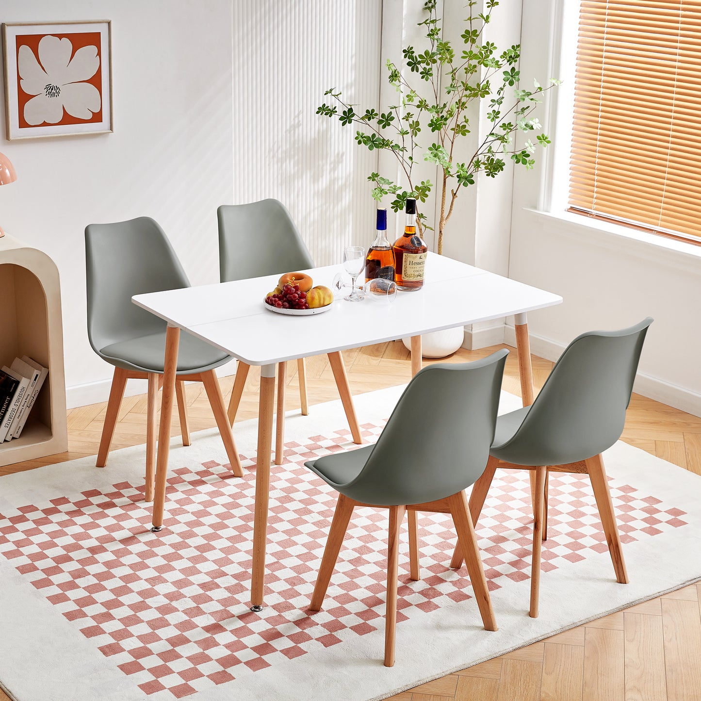 Ensemble de Table et Chaises au Design Scandinave - Table Blanche et 4 Chaises Grises Élégantes