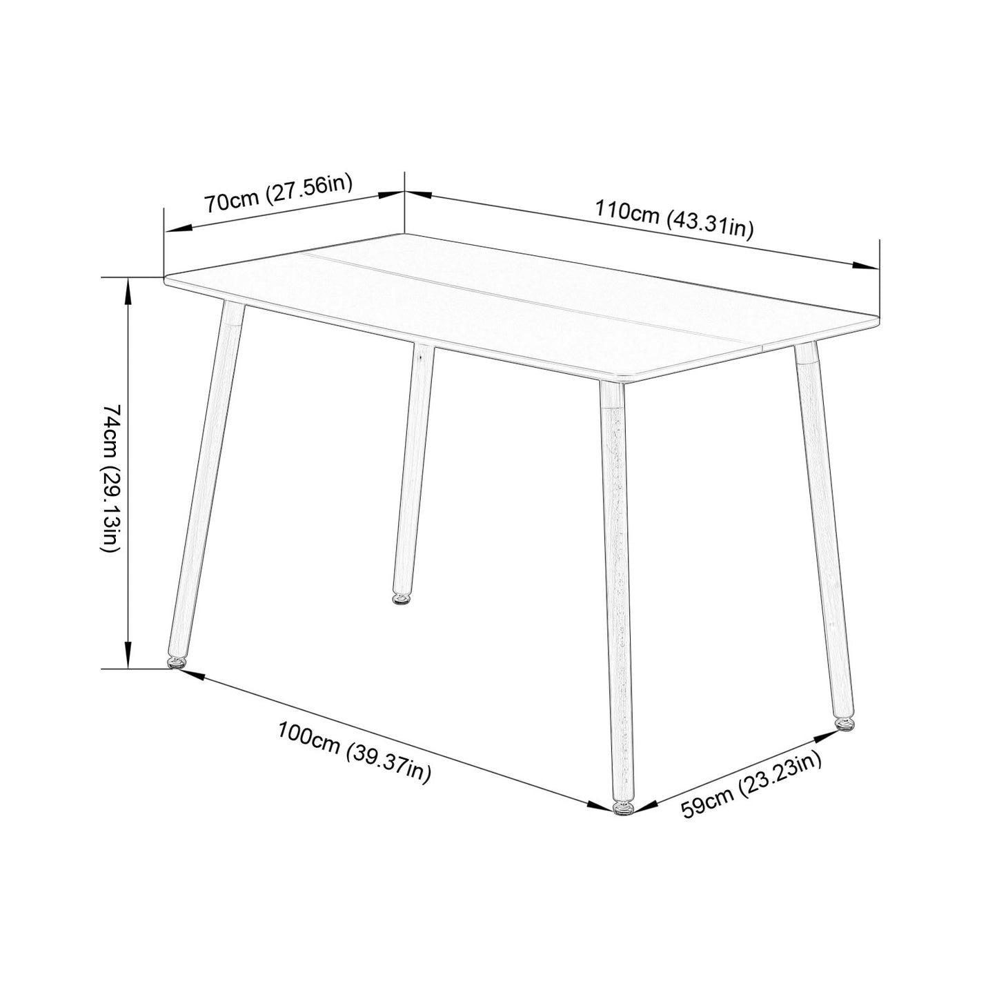 Table à Manger pour 4 à 6 Personnes au Style Moderne - Plateau en Placage de Marbre Mat avec Pieds en Bois - 110 x 70 x 73 cm