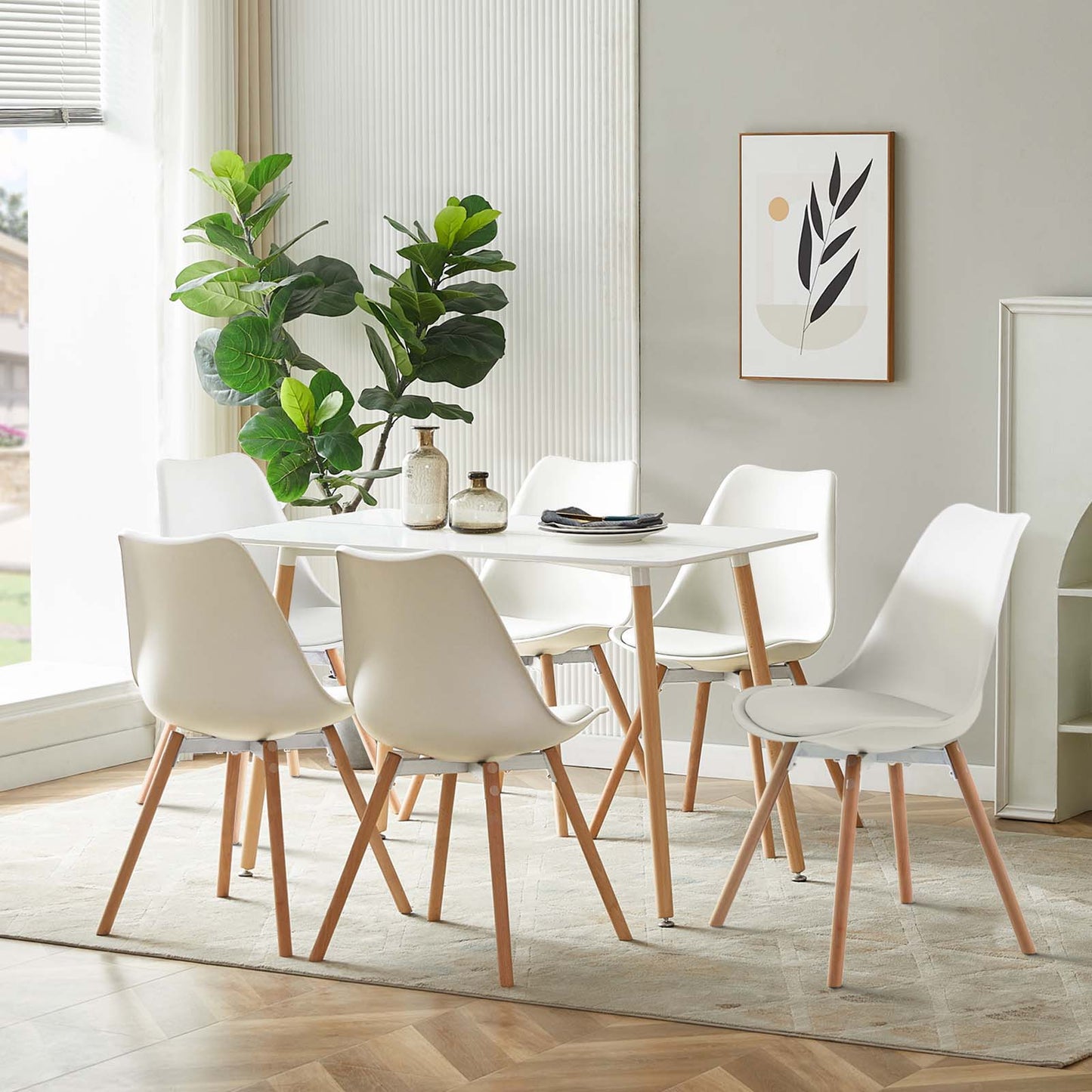 Lot de 6 chaises au design Scandinave contemporain pour salle à manger - Blanc
