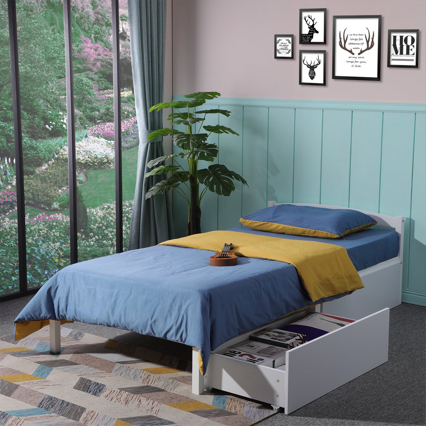 2 tiroirs - Peut être utilisé comme tiroir de lit en bois - tiroir de rangement - style simple - blanc