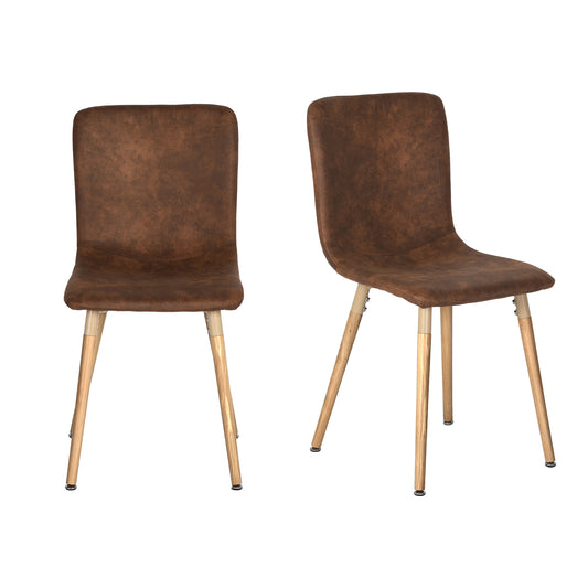 Lot de 2 Chaises de Salle à Manger Tissu Marron avec Pieds en Bois