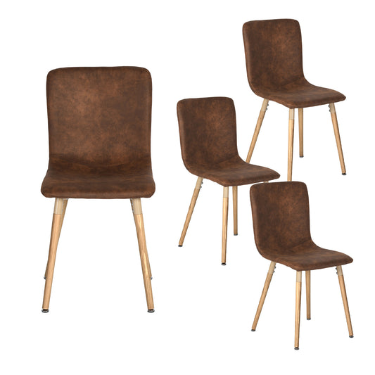 Lot de 4 Chaises de Salle à Manger Tissu Marron avec Pieds en Bois