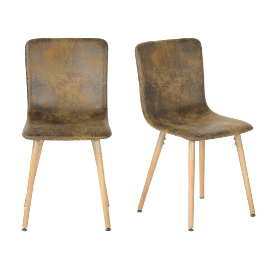 Lot de 2 Chaises de Salle à Manger Daim Marron avec Pieds en Bois