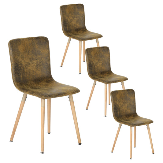 Lot de 4 Chaises de Salle à Manger Daim Marron avec Pieds en Bois