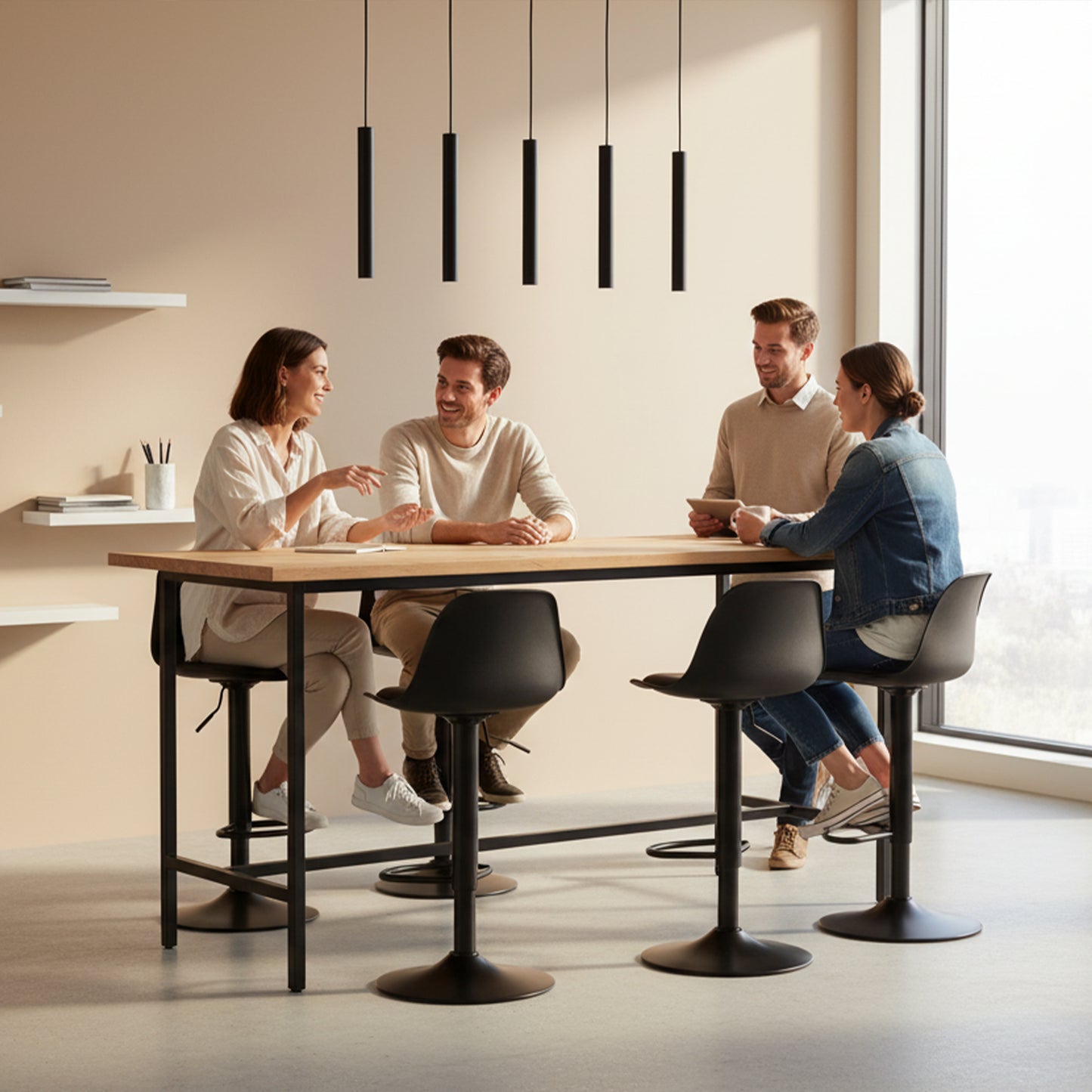 Chaise de Bar Lot de 4 - Tabouret Réglable en Hauteur avec Dossier et Repose-Pieds, Pivotant à 360°, Design Moderne pour Cuisine, Îlot Central, Café et Salle à Manger, Noir