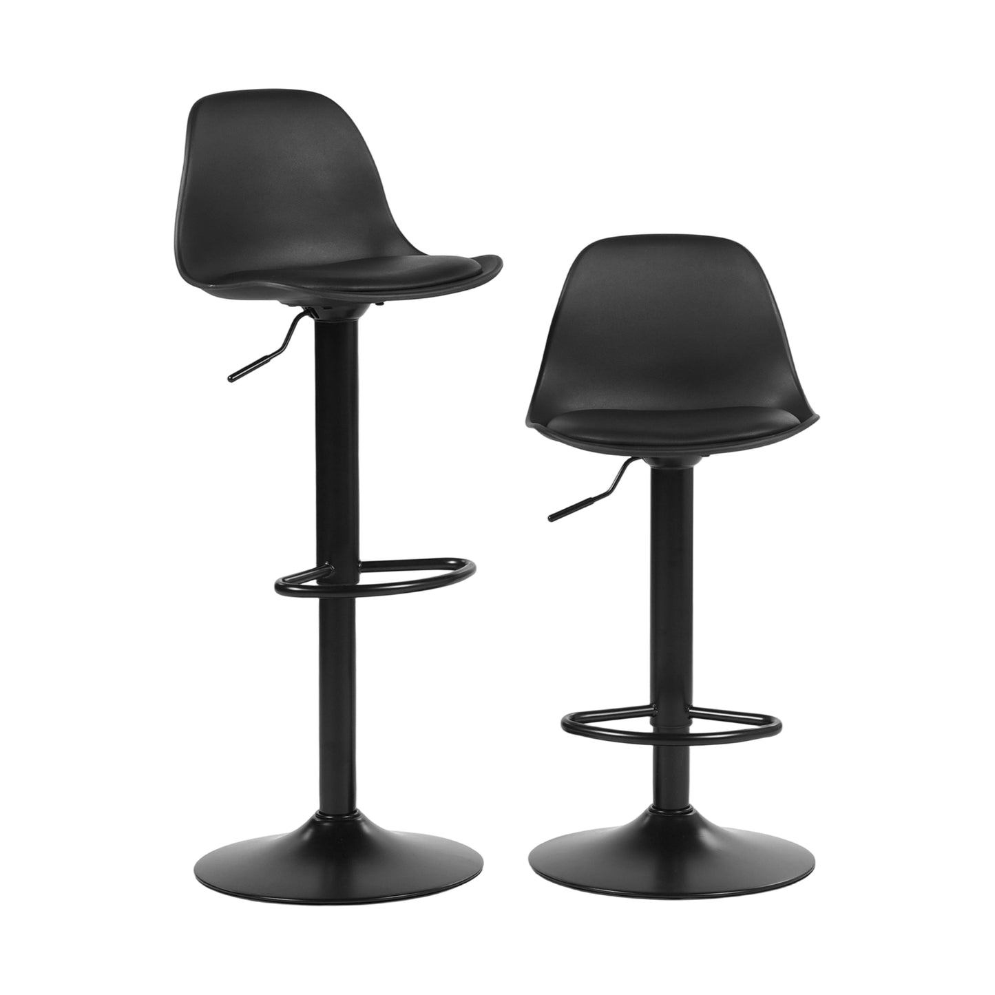 Chaise de Bar Lot de 4 - Tabouret Réglable en Hauteur avec Dossier et Repose-Pieds, Pivotant à 360°, Design Moderne pour Cuisine, Îlot Central, Café et Salle à Manger, Noir