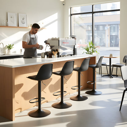 Chaise de Bar Lot de 4 - Tabouret Réglable en Hauteur avec Dossier et Repose-Pieds, Pivotant à 360°, Design Moderne pour Cuisine, Îlot Central, Café et Salle à Manger, Noir