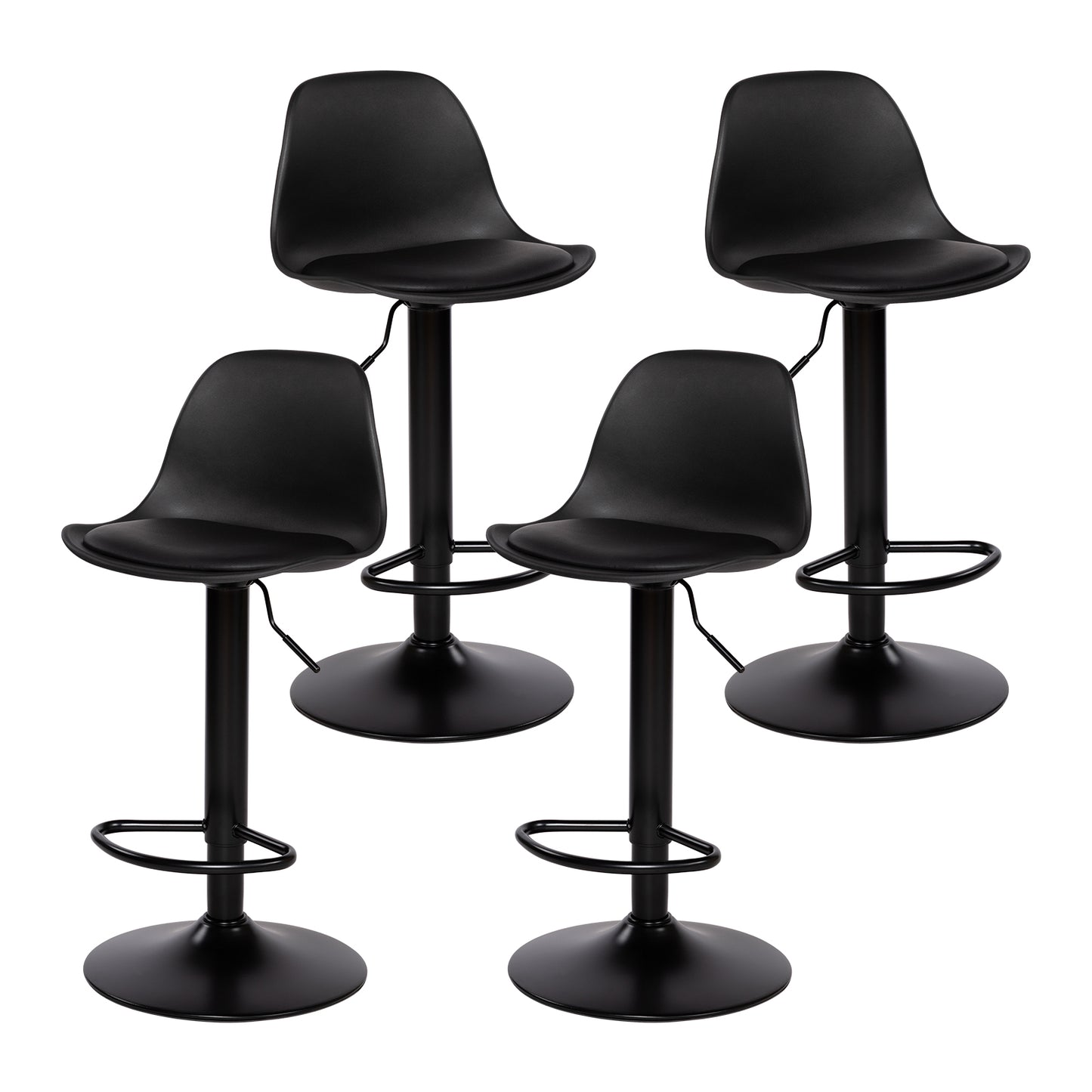 Chaise de Bar Lot de 4 - Tabouret Réglable en Hauteur avec Dossier et Repose-Pieds, Pivotant à 360°, Design Moderne pour Cuisine, Îlot Central, Café et Salle à Manger, Noir