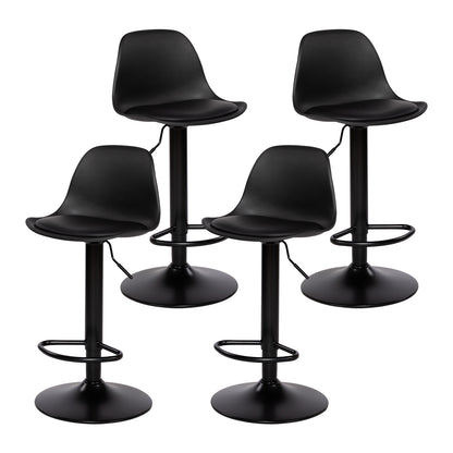 Chaise de Bar Lot de 4 - Tabouret Réglable en Hauteur avec Dossier et Repose-Pieds, Pivotant à 360°, Design Moderne pour Cuisine, Îlot Central, Café et Salle à Manger, Noir