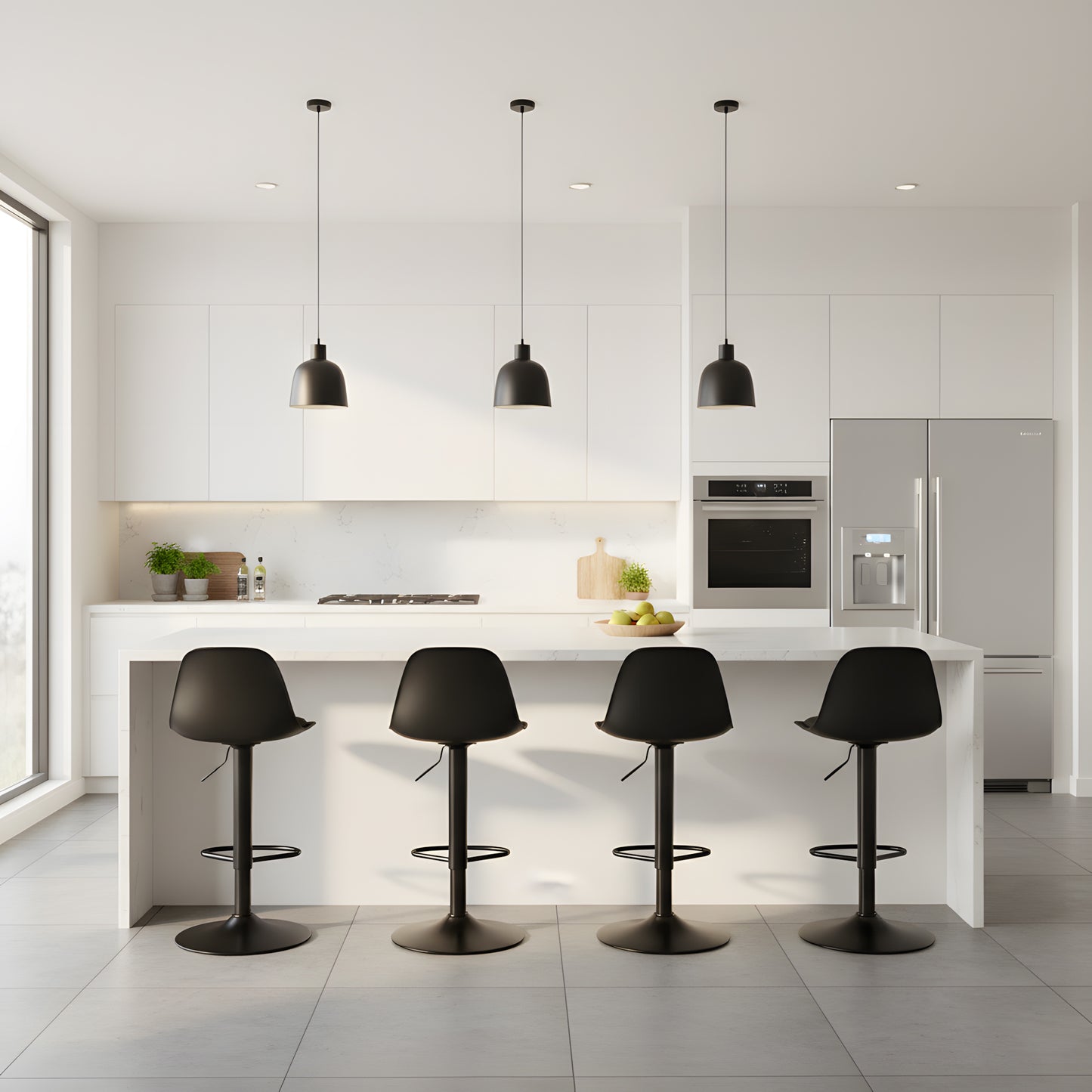 Chaise de Bar Lot de 4 - Tabouret Réglable en Hauteur avec Dossier et Repose-Pieds, Pivotant à 360°, Design Moderne pour Cuisine, Îlot Central, Café et Salle à Manger, Noir