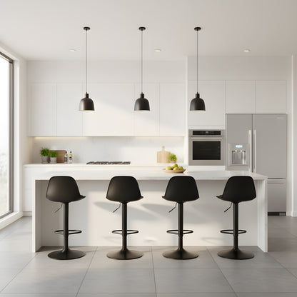 Chaise de Bar Lot de 4 - Tabouret Réglable en Hauteur avec Dossier et Repose-Pieds, Pivotant à 360°, Design Moderne pour Cuisine, Îlot Central, Café et Salle à Manger, Noir