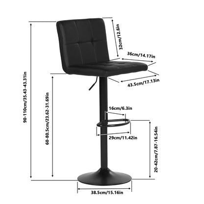 Tabouret de Bar Lot de 2 - Chaise Haute Réglable en Hauteur avec Dossier, Repose-Pieds et Rotation 360°, Cuir Synthétique Durable, Design Moderne pour Cuisine, Ilot Central, Café et Salle à Manger, Noir