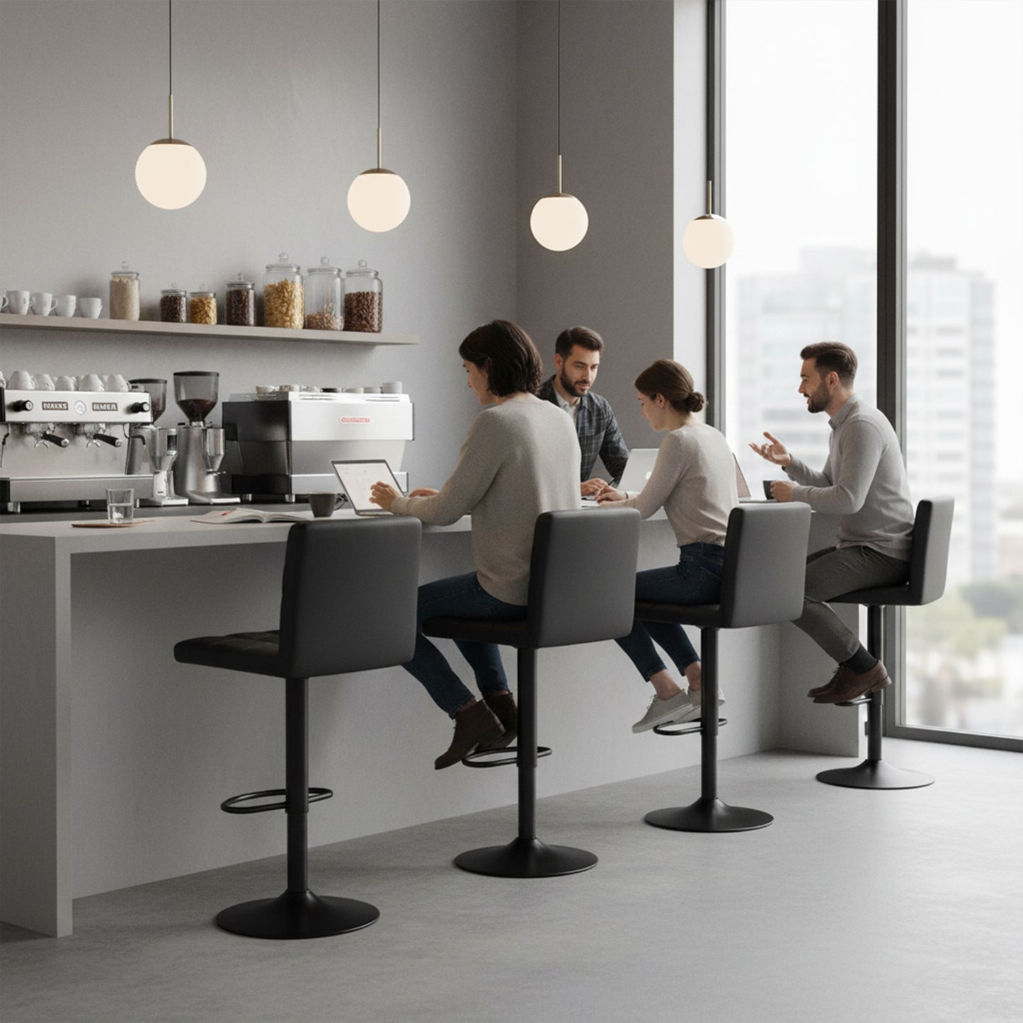 Tabouret de Bar Lot de 2 - Chaise Haute Réglable en Hauteur avec Dossier, Repose-Pieds et Rotation 360°, Cuir Synthétique Durable, Design Moderne pour Cuisine, Ilot Central, Café et Salle à Manger, Noir