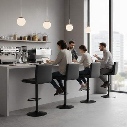 Tabouret de Bar Lot de 2 - Chaise Haute Réglable en Hauteur avec Dossier, Repose-Pieds et Rotation 360°, Cuir Synthétique Durable, Design Moderne pour Cuisine, Ilot Central, Café et Salle à Manger, Noir
