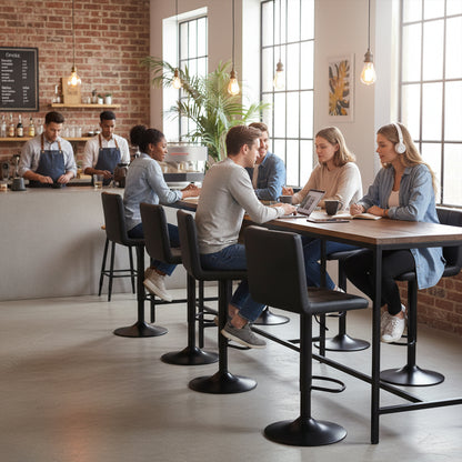 Tabouret de Bar Lot de 2 - Chaise Haute Réglable en Hauteur avec Dossier, Repose-Pieds et Rotation 360°, Cuir Synthétique Durable, Design Moderne pour Cuisine, Ilot Central, Café et Salle à Manger, Noir