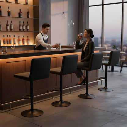 Tabouret de Bar Lot de 2 - Chaise Haute Réglable en Hauteur avec Dossier, Repose-Pieds et Rotation 360°, Cuir Synthétique Durable, Design Moderne pour Cuisine, Ilot Central, Café et Salle à Manger, Noir