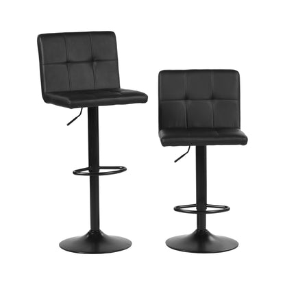 Tabouret de Bar Lot de 2 - Chaise Haute Réglable en Hauteur avec Dossier, Repose-Pieds et Rotation 360°, Cuir Synthétique Durable, Design Moderne pour Cuisine, Ilot Central, Café et Salle à Manger, Noir