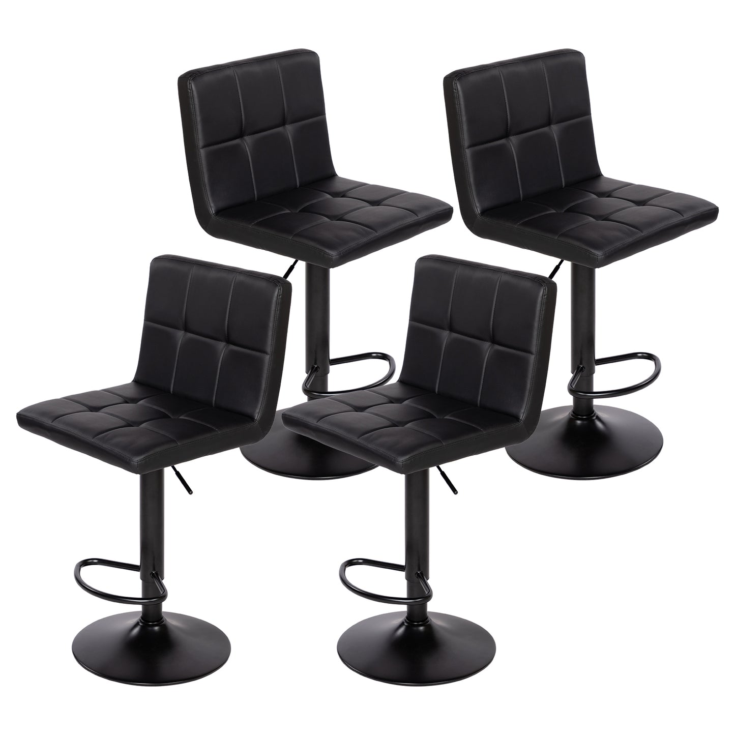 Tabouret de Bar Lot de 4 - Chaise Haute Réglable en Hauteur avec Dossier, Repose-Pieds et Rotation 360°, Cuir Synthétique Durable, Design Moderne pour Cuisine, Ilot Central, Café et Salle à Manger, Noir