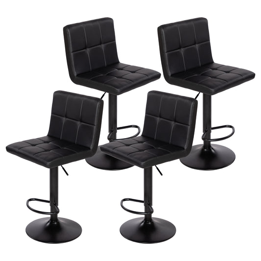Tabouret de Bar Lot de 4 - Chaise Haute Réglable en Hauteur avec Dossier, Repose-Pieds et Rotation 360°, Cuir Synthétique Durable, Design Moderne pour Cuisine, Ilot Central, Café et Salle à Manger, Noir