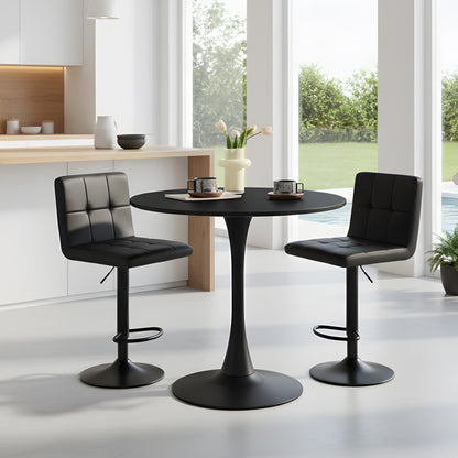Tabouret de Bar Lot de 4 - Chaise Haute Réglable en Hauteur avec Dossier, Repose-Pieds et Rotation 360°, Cuir Synthétique Durable, Design Moderne pour Cuisine, Ilot Central, Café et Salle à Manger, Noir